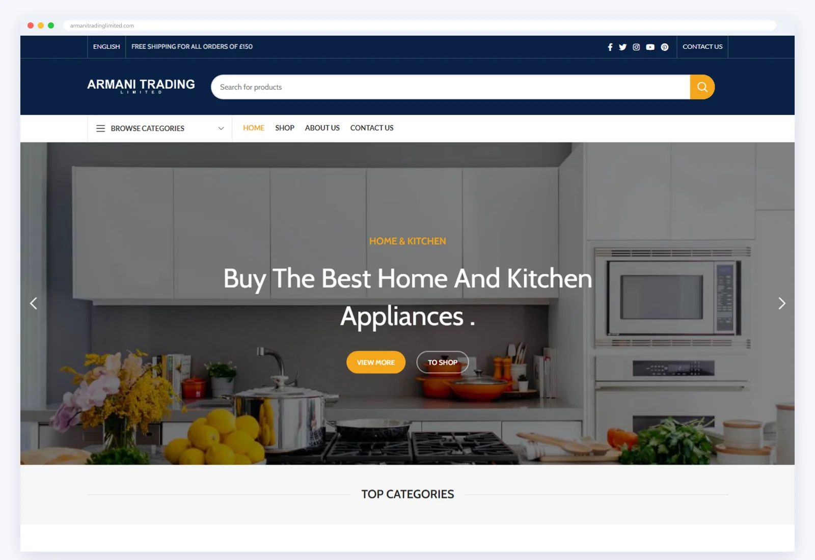 The live Armani Trading website
