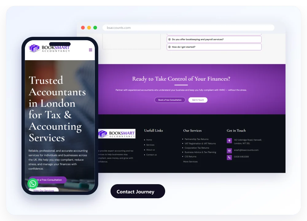 The consultation call to action of bsaccounts.com on desktop and on a phone