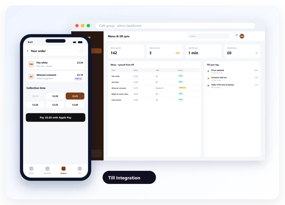 Till Integration: designed screens on desktop and mobile