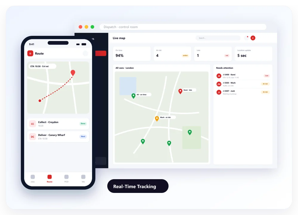 Real-Time Tracking: designed screens on desktop and mobile