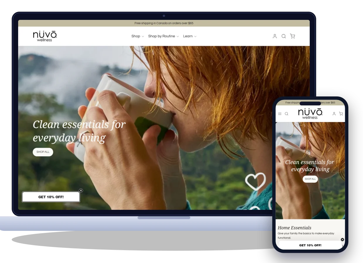 The Nuvo Wellness Canada website (nuvowellness.ca) on a laptop and a phone