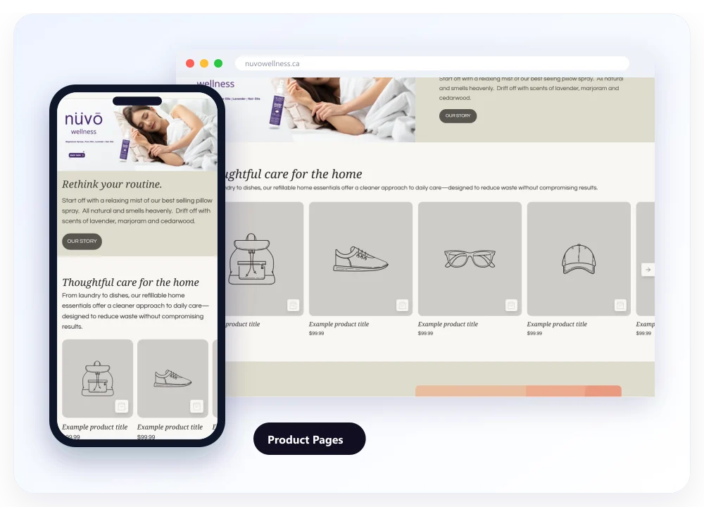 A featured product section of nuvowellness.ca on desktop and on a phone