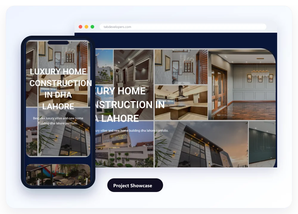 The project showcase of tabdevelopers.com on desktop and on a phone