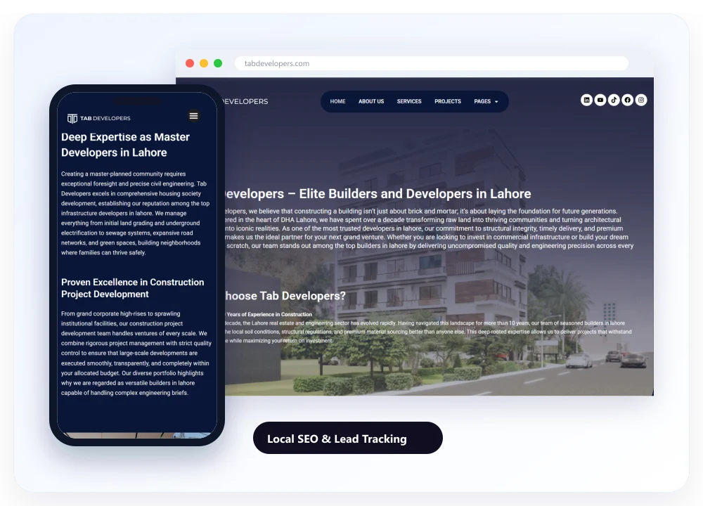 The homepage of tabdevelopers.com on desktop and on a phone