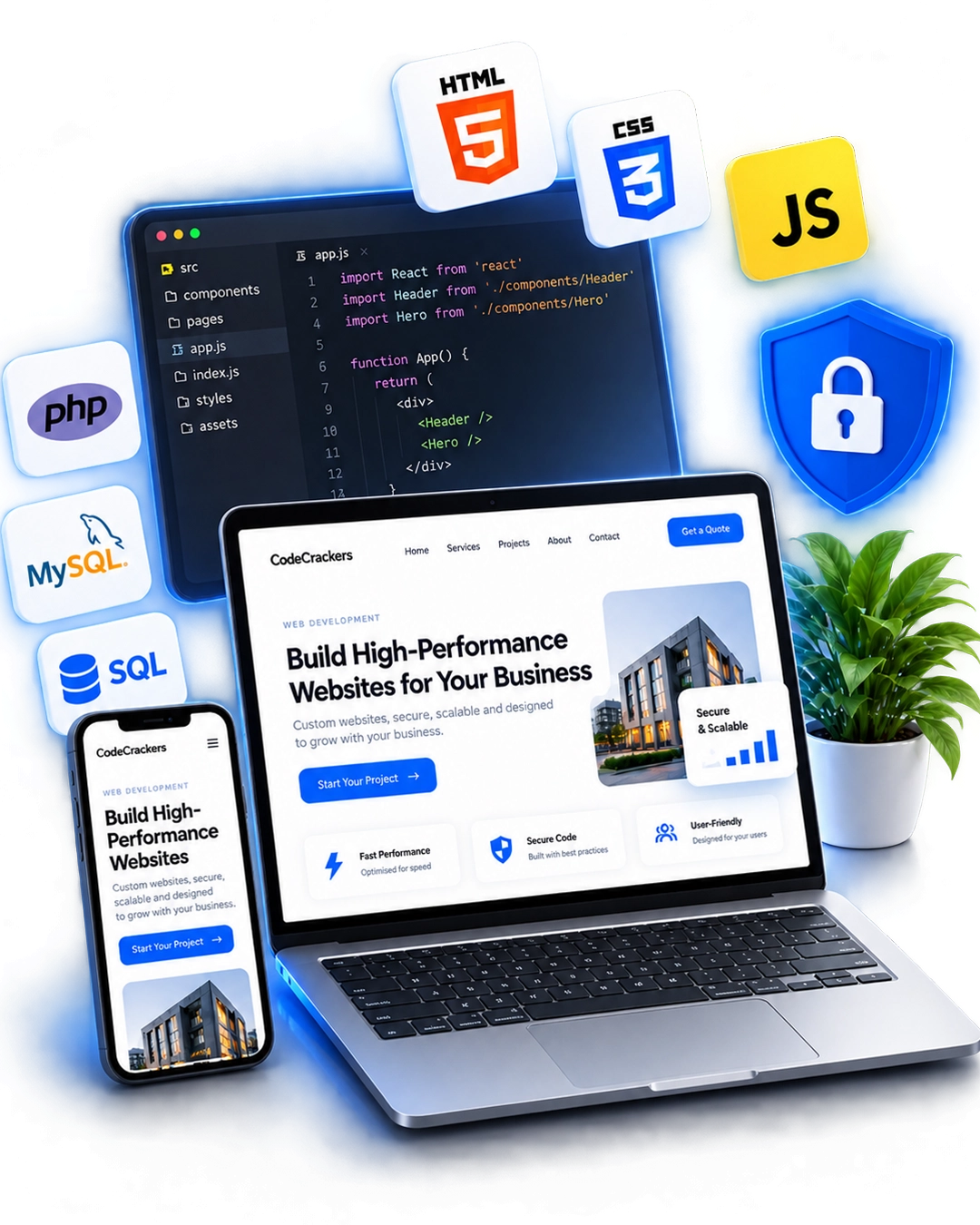 Custom website technology, security and code ownership illustration