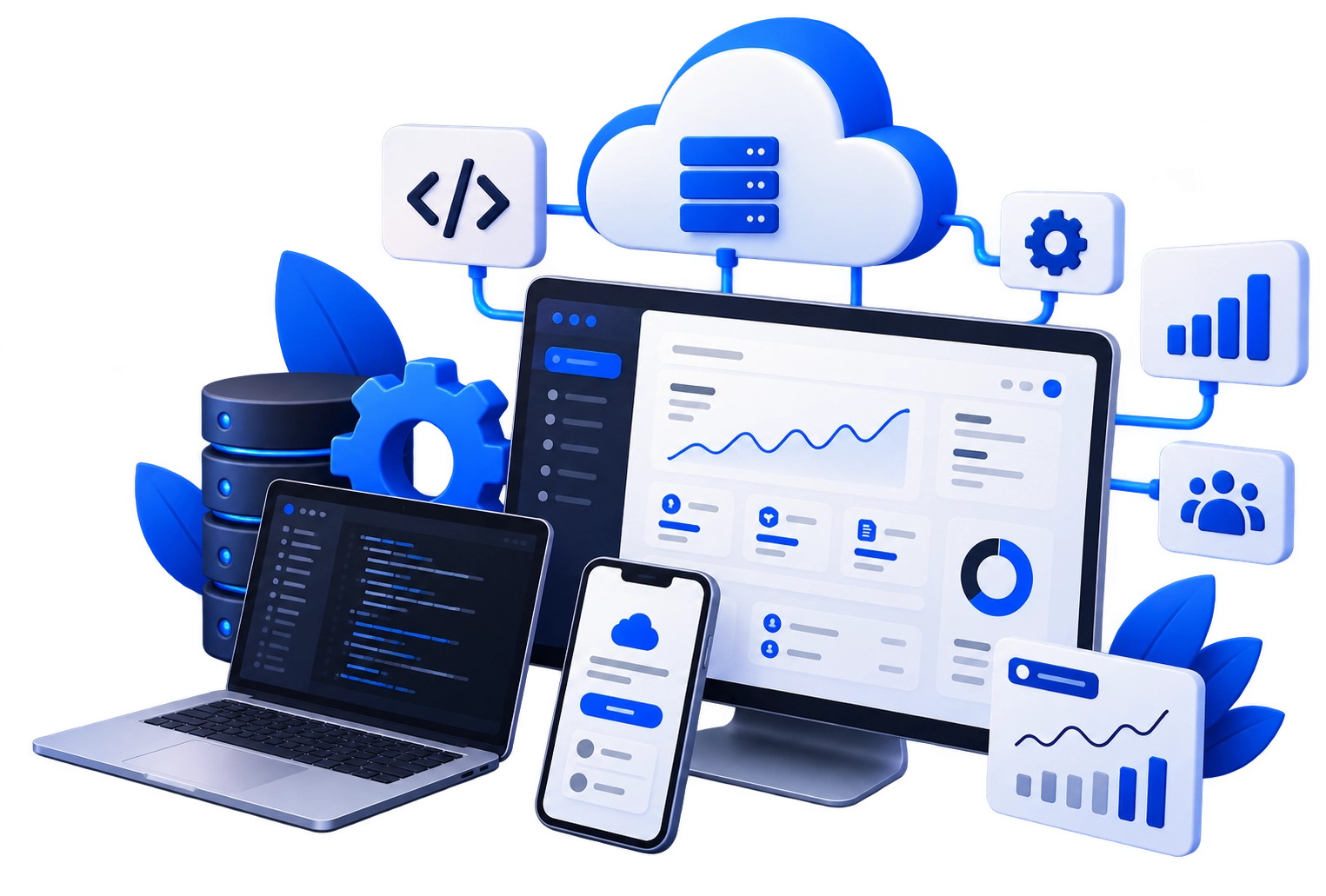 SaaS development dashboard and subscription software illustration