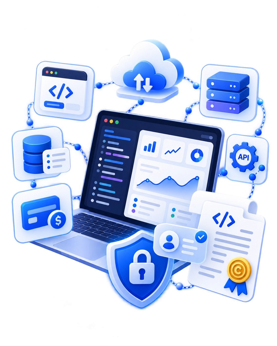 SaaS technology, platform security and code ownership illustration