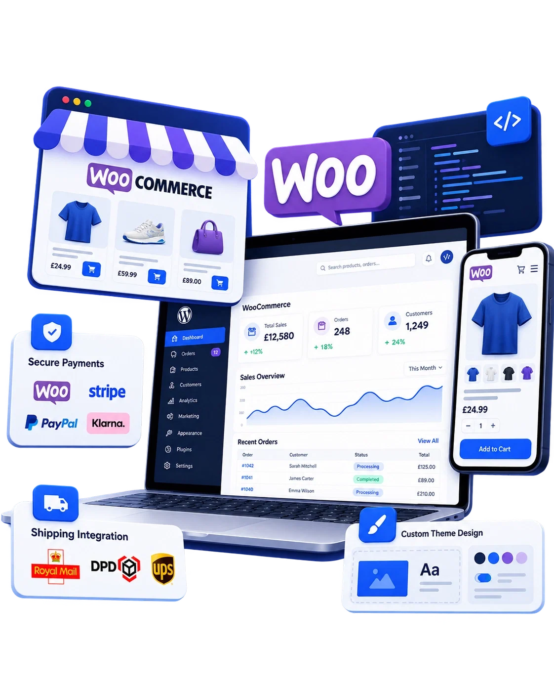 WooCommerce ecommerce website and shopping platform illustration