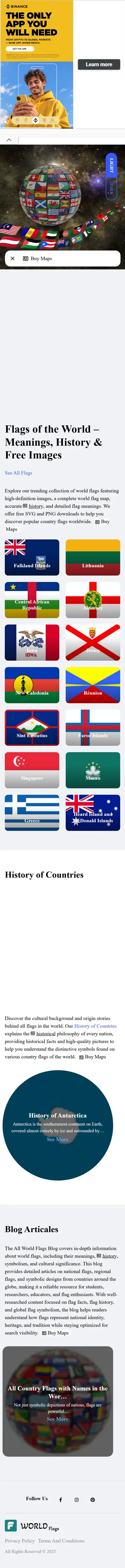 Full page of allworldflags.com on mobile