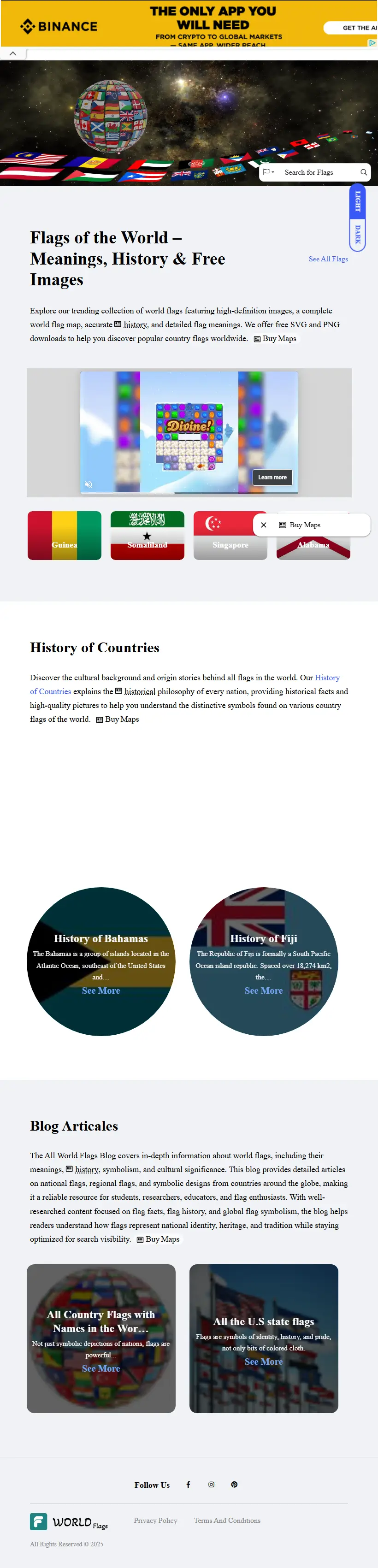 Full page of allworldflags.com on tablet