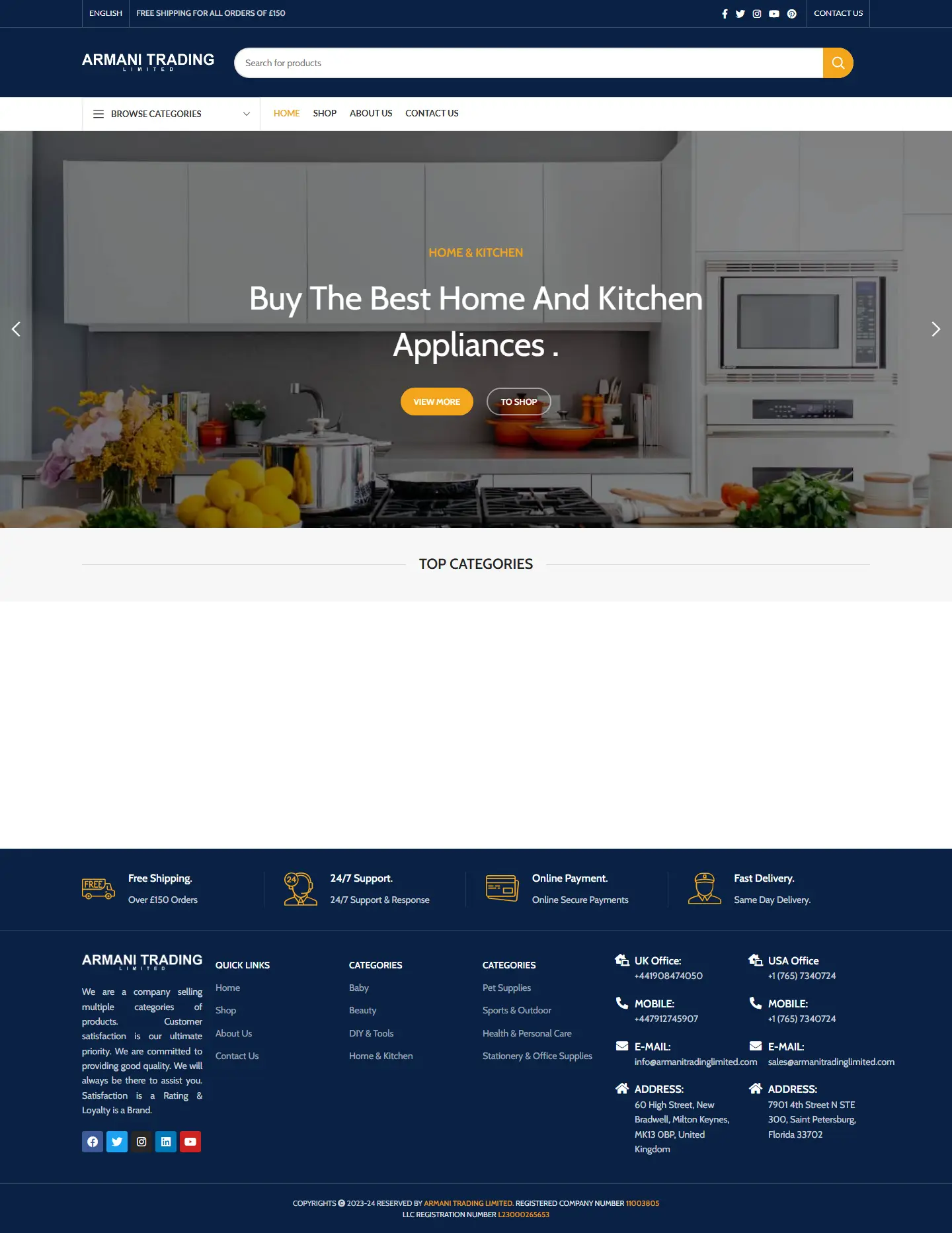 Full page of armanitradinglimited.com on desktop