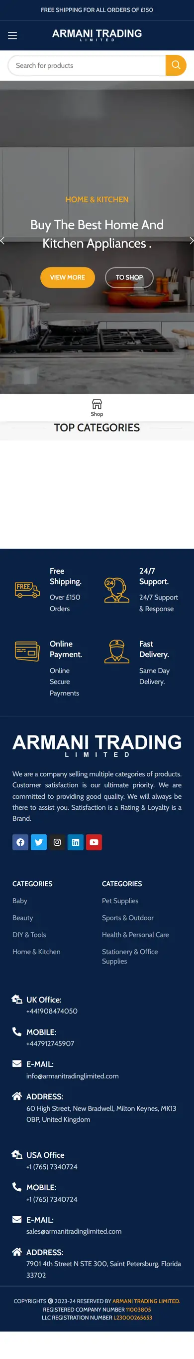 Full page of armanitradinglimited.com on mobile
