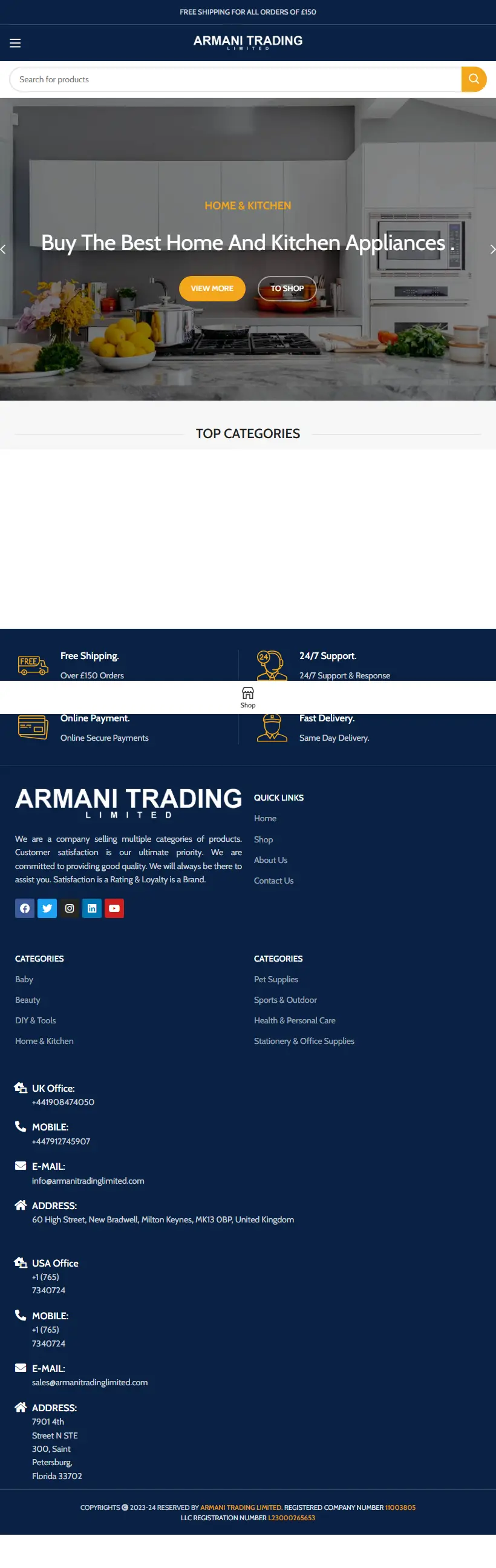 Full page of armanitradinglimited.com on tablet