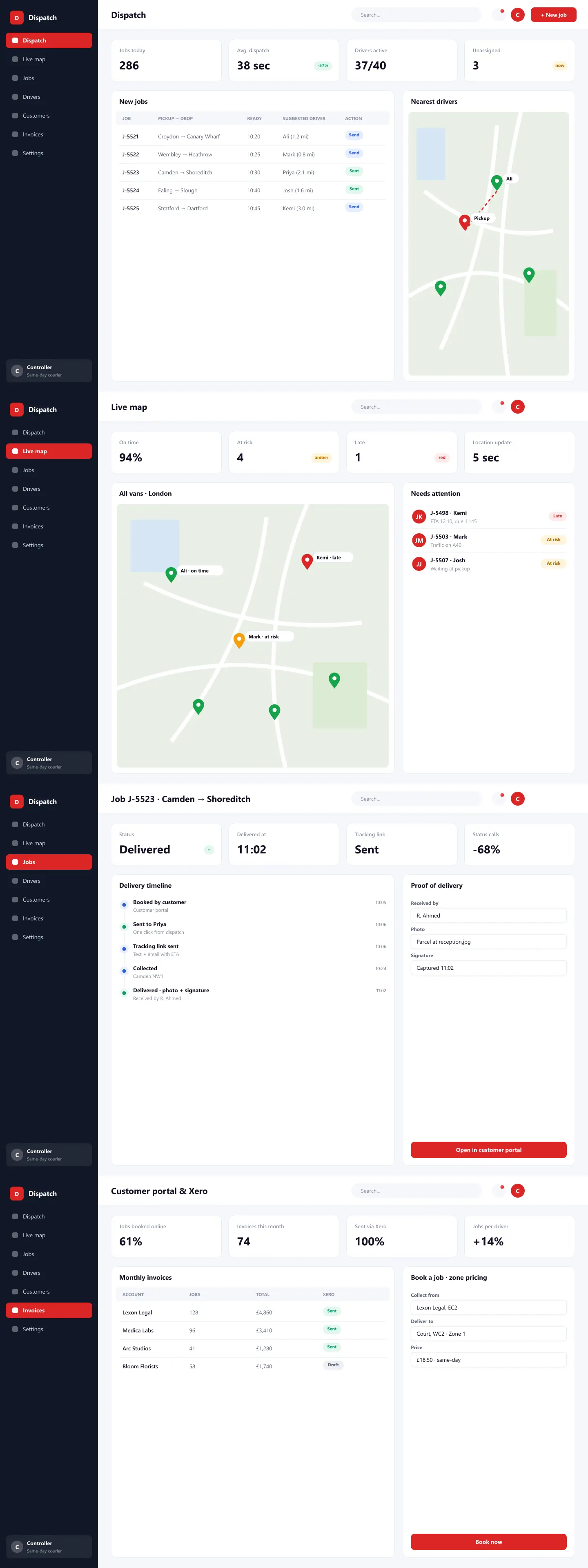 Full page of Dispatch · control room on desktop